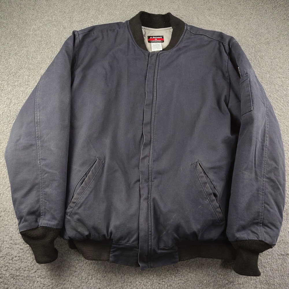Bulwark Excel FR Bomber Jacket Mens Large CAT 4 Blue Flame Resistant Quilt Lined
